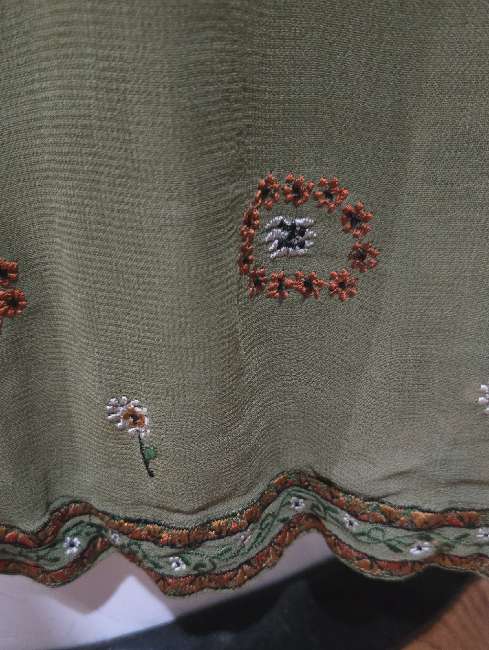 Embroidered Olive Green Dress - Medium - Picture 6 of 9